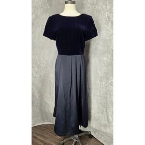 Liz‎ Claiborne Night Petite Velvet Midi Dress Party Cocktail Women 12 Navy Blue